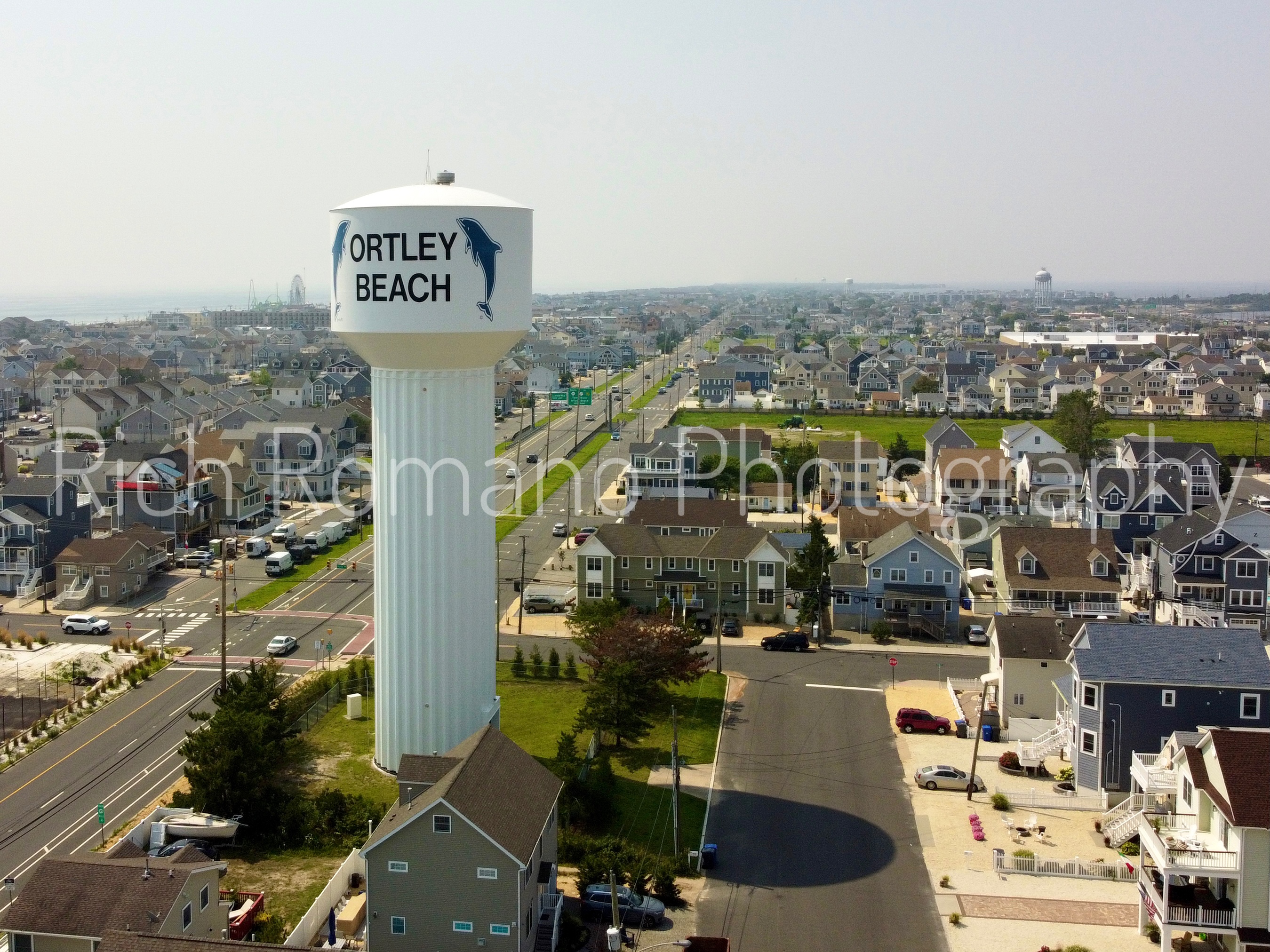 jersey shore water tower with dolphins in ortley beach new jersey