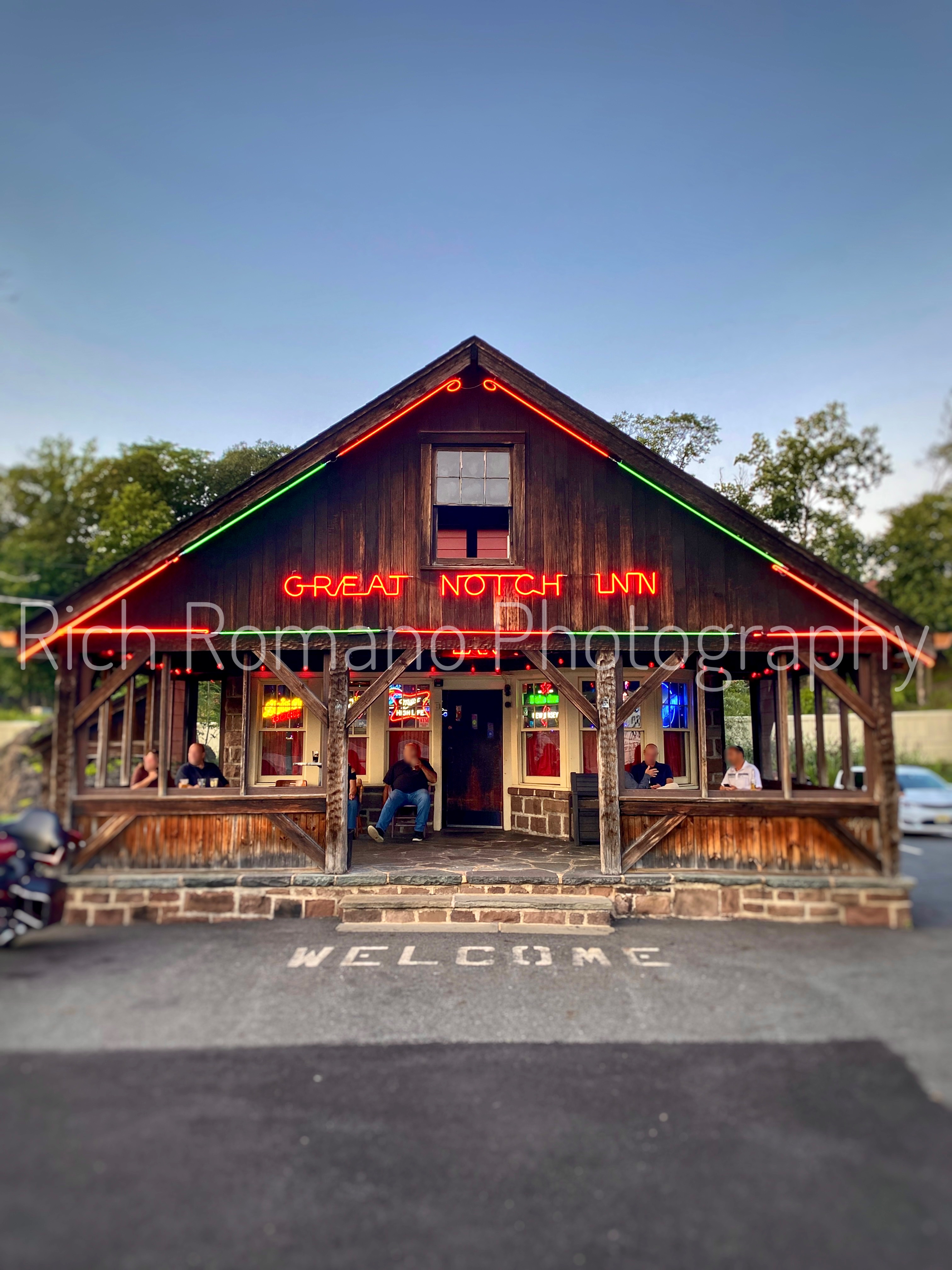 historic great notch inn with neon sign and cute porch for biker bar in little falls new jersey